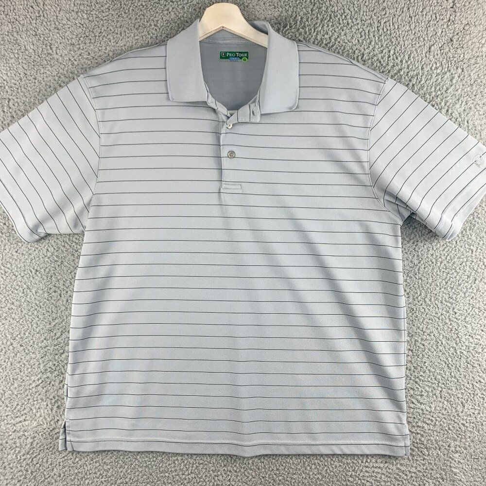 Pro Tour Shirt Mens‎ Extra Large Gray Stripe Coolplay Golf Polo Golfer Casual